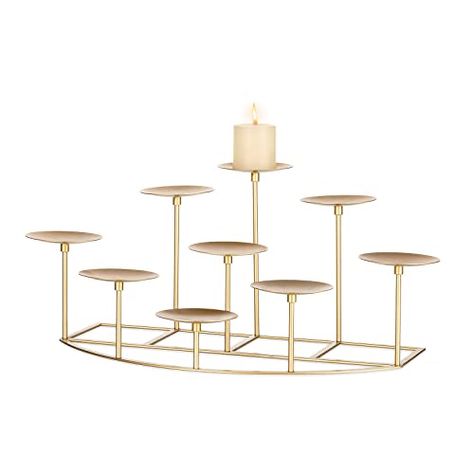 Romadedi Fireplace Candle Holder 9 Candelabra - for Pillar Candles Gold Candle Stand Iron Table Centrepiece Mantle Floor Decor Christmas Advent Decoration Fireplace Candle, Grand Fireplace, Fireplace Candle Holder, Pillar Candle Stand, Advent Decorations, Candles In Fireplace, Flameless Led Candles, Christmas Mantel Decorations, Diy Fireplace