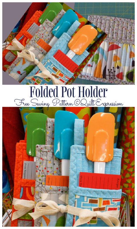 DIY Quilt Folded Pot Holder Free Sewing Pattern | Fabric Art DIY Quilted Potholders, Christmas Gifts To Make, Diy Pots, Fabric Sewing Patterns, Potholder Patterns, Quilted Gifts, Diy Holder, Small Sewing Projects, Diy Quilt