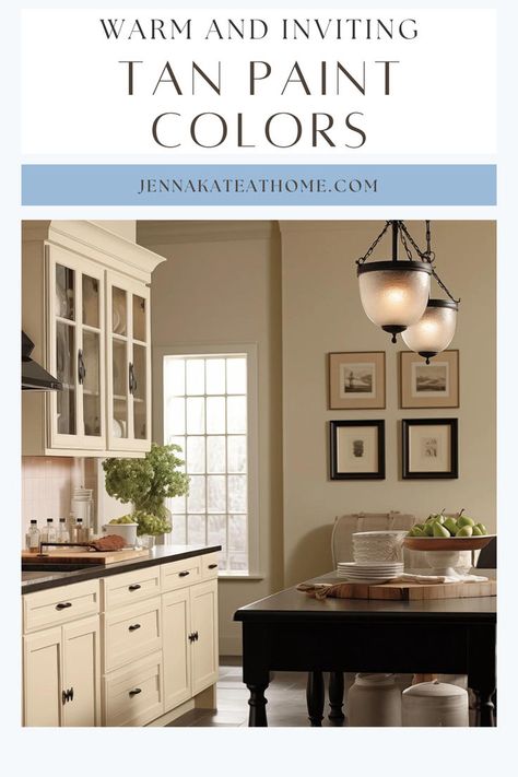 Tan is a neutral paint color that's popular because it's so versatile. Check out these 7 different shades of tan that will make your room look warm and inviting. Tan Wall Paint Colors, Best Tan Colors For Walls, Sw Natural Tan Walls, Tan Wall Paint, Best Tan Paint Colors, Tan Rooms, Warm Interior Paint Colors, Indoor Paint Colors, Tan Paint Colors