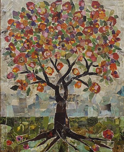 IMG_3578 | por Gritty Jane Collage Tree, Tree Collage, School Auction, Madding Crowd, Paper Collage Art, Landscape Quilts, Tree Quilt, Creative Stuff, Art Quilt