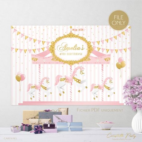 DIGITAL Carousel backdrop file pink confetti party poster | Etsy Round Background, Carousel Party, Background Birthday, Pink Confetti, Merry Go Round, Blue Party, Party Backdrop, Confetti Party, Printable Baby Shower Games