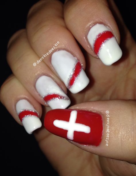 Olympic nails, Swiss nail art, Sochi nails, Switzerland Swiss Nail Art, Swiss Nails, Switzerland Nails, Olympic Nails, Sensationail Gel Polish, Image Nails, Nail Art Images, Inspired Nails, Zurich Switzerland