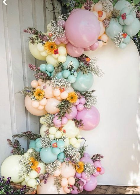 Wildflower Baby Shower Balloon Arch, Wildflower Balloon Arch, Shower Balloon Arch, 19th Birthday Party, Baby Shower Balloon Arch, Dress Baby Shower, Balloon House, Baby Shower Yellow, Wildflower Baby Shower