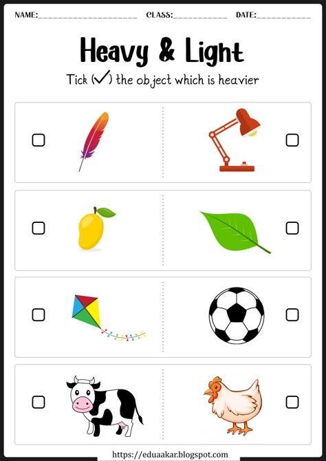 Heavy and Light worksheets Heavy And Light Worksheet Preschool, Maths Concepts For Kindergarten, Heavy And Light Worksheets Kindergarten, Heavy Light Concept For Kids, Heavy Light Worksheet, Heavy And Light Activities Preschool, Heavy And Light Worksheet, Math Kg1, Worksheet Nursery