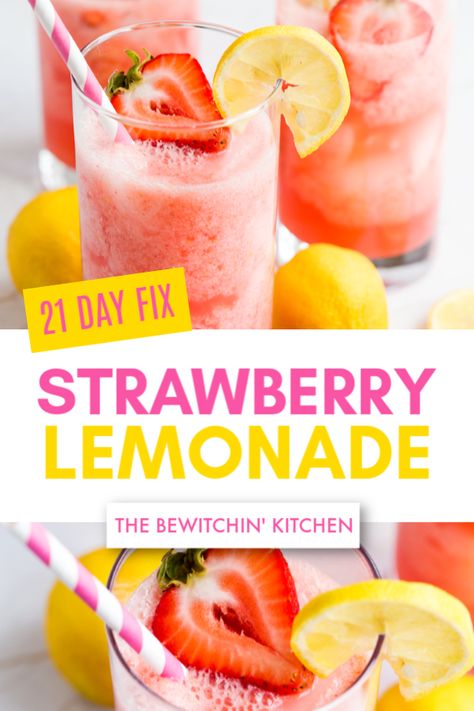 This healthy homemade 21 day fix strawberry lemonade recipe is made from fresh ingredients and is perfect for summer. I have included the ultimate portion fix container counts for those following Beachbody Programs. #21dayfixrecipes #homemadelemonade Blended Strawberry Lemonade, Watermelon Vodka Drinks, Party Refreshments, Homemade Strawberry Lemonade, Strawberry Lemonade Recipe, Beachbody Programs, Spiced Drinks, Perfect Summer Drink, Vodka Cocktail