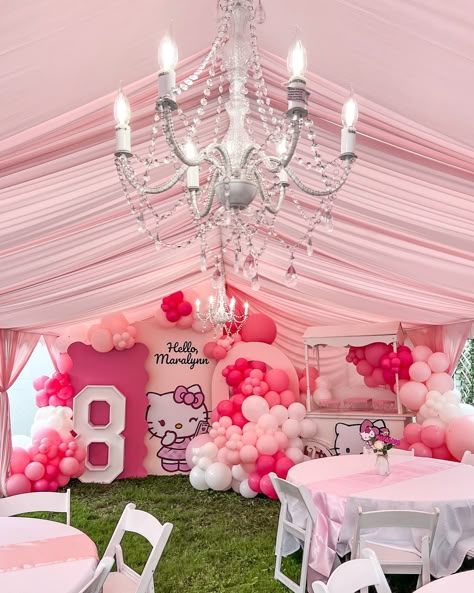 The Perfect backdrops for pink-dreaming Hello Kitty fans, it is elegant and sweet, just like Hello Kitty herself! 🎀✨ Hello Kitty Sweet Sixteen, Hello Kitty Sweet 16 Party, Hello Kitty 1st Birthday Party Ideas, Hello Kitty Quinceanera Theme, Hello Kitty First Birthday Party Ideas, Big Birthday Party Ideas, Hello Kitty Party Theme, Pink Birthday Party Theme, Hello Kitty Bday Party