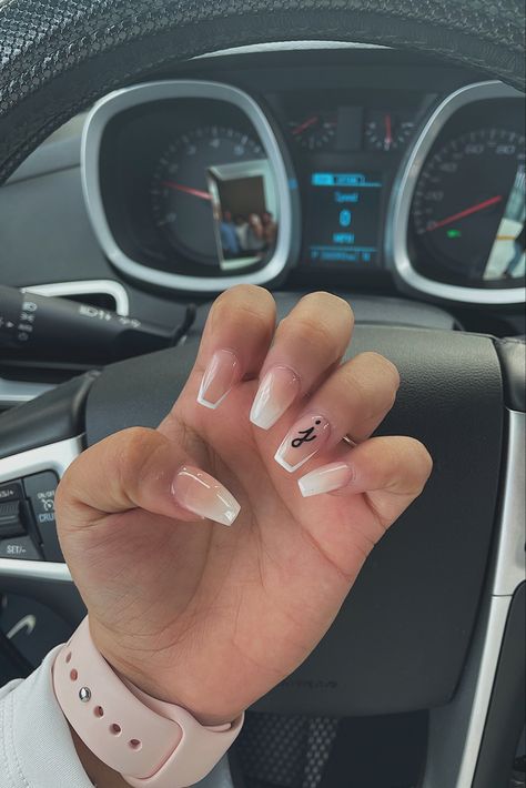 Ombré nails with a letter J ! Coffin Ombre, Nails With, J Nails, J Initial, Emerald Nails, Nails Ombre, Red Acrylic Nails, White Acrylic Nails, French Tip Acrylic Nails