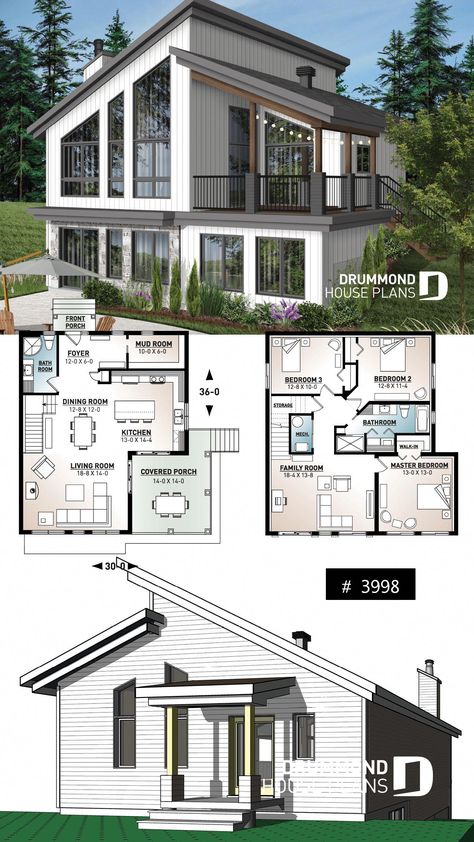 Chalet House Plans, Chalet House, Basement House Plans, Chalet Design, Two Story House, House Plans One Story, Mountain Cottage, Covered Deck, Mountain House Plans