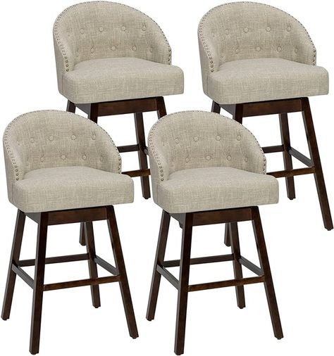 Amazon.com: COSTWAY Bar Stools Set of 4, 31’’ Swivel Bar Stools with Rubber Wood Legs & Padded Back, Breathable Linen Fabric, Stylish Tufted Design & Rivet Decoration, Adjustable Foot Pads (4, Beige + Brown) : Home & Kitchen Pub Chairs, Tufted Design, Bar Stools With Backs, Swivel Counter Stools, Stools With Backs, Swivel Stool, Wood Counter, Counter Height Bar Stools, Swivel Seating