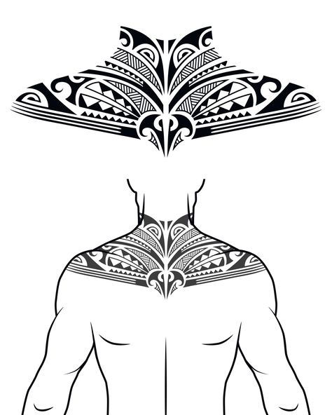 Maori tribal style tattoo pattern fit for a neck, back, chest. With example on body. For tattoo studio catalog. 10450337 Vector Art at Vecteezy Men Chest Tattoo Ideas, Fiji Tattoo, Men Chest Tattoo, Maori Tattoo Arm, Tato Mandala, Tato Maori, 42 Tattoo, Chest Tattoo Ideas, Polynesian Tattoo Designs