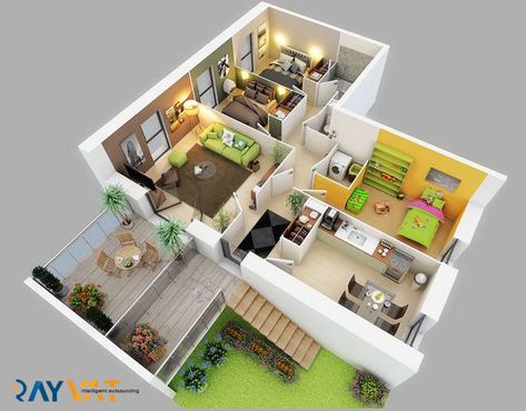 We provide Architectural 3D floor plan design and 3D Floor Plan rendering Modeling services for residential and commercial projects with cost effective rates. 3d House Plans, Two Bedroom House, Apartment Floor Plan, 4 Bedroom House Plans, Three Bedroom House, Apartment Floor Plans, Apartment Layout, Apartment Plans, Modern House Plan