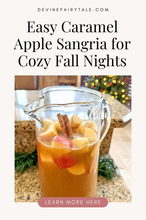 Cozy up with a Caramel Apple Sangria this fall! This easy-to-make cocktail features a delightful combination of caramel vodka, fresh apples, and a hint of cinnamon. Ideal for those chilly evenings, it’s a comforting and flavorful drink that’s sure to become a favorite for autumn nights and gatherings. Salted Caramel Sangria, Caramel Apple Cider Mimosa, Honey Crisp Apple Sangria, Fall Party Drinks Alcohol, Spiced Caramel Apple Punch, Apple Cider Caramel Vodka Cocktail, Cocktail With Caramel Vodka, Fall Crockpot Drinks, Large Batch Apple Cider Cocktail