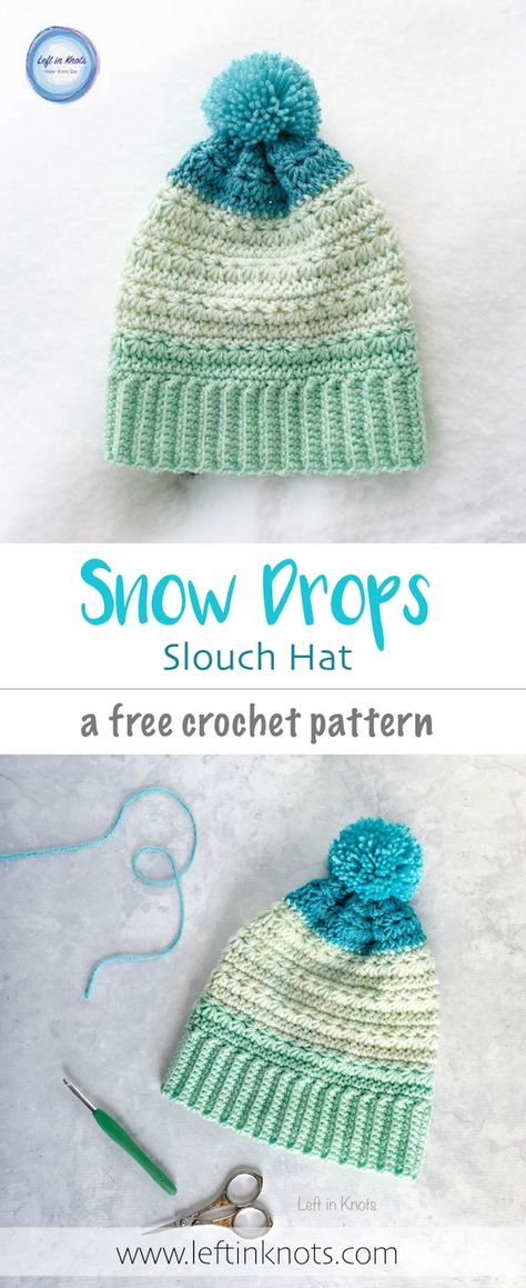 The Snow Drops Slouch Hat works up with stunning texture and uses less than one cake of Caron Cakes yarn (or your preferred worsted weight yarn)!  This free crochet pattern was designed to match my popular Snow Drops Mod Scarf.  I also have aright and left handed video tutorial to teach you how to crochet the star stitch #freecrochetpattern #crochethat #caroncakes Winter Hat Crochet Pattern, Crochet Adult Hat, Caron Cakes, Snow Drops, One Cake, Bonnet Crochet, Crochet Beanie Hat, Crochet Beanie Pattern, Crochet Hats Free Pattern