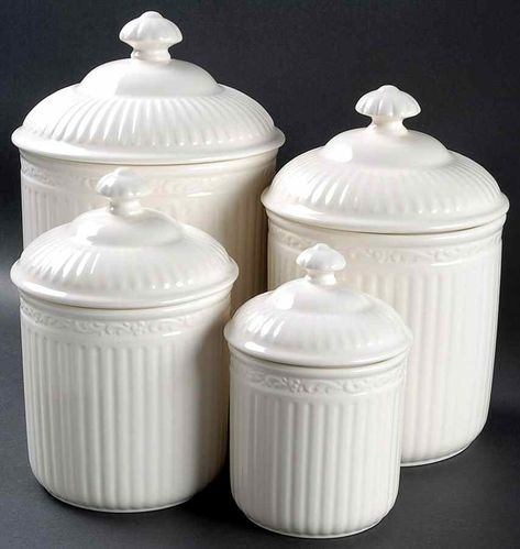 Counter Canisters, Mikasa Italian Countryside, Kitchen Open Shelves, Ceramic Kitchen Canisters, Ceramic Canister Set, Ceramic Canisters, Ceramic Canister, Gadgets Kitchen Cooking, Kitchen Jars