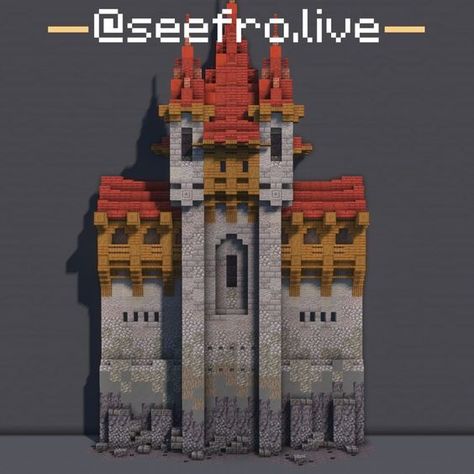 Three fantasy minecraft castle ideas for minecraft build inspiration Minecraft Castle Banner, Minecraft Castle Color Palette, Minecraft Castle Turret, Minecraft Castle Block Palette, Minecraft Castle Inspiration, Mideival Minecraft Builds, Minecraft Fortress Walls, Minecraft Mountain Fortress, Minecraft Medieval Wall Design