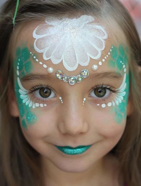 Up Your Game with Mermaid Body Art! | Fin Fun Blog Mermaid Face Paint, Princess Face Painting, Obličejové Masky, Mermaid Face, Hair Rainbow, Dengeki Daisy, Mermaid Party Ideas, Face Painting Easy, Kids Face Paint