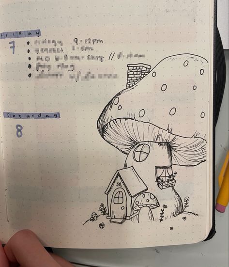 Cottagecore Drawing Ideas, Mushroom Sleep Tracker, Cottagecore Sketches, Cottagecore Bujo, Mushroom Border, Sketch Book Ideas Aesthetic Mushroom, Mushroom Doodle, Cottagecore Bujo Theme, Cottage Core Mushroom Drawing