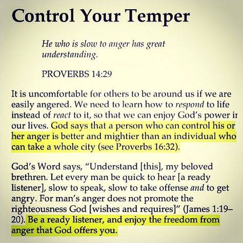 Control. Your. Temper. Prayers For Anger, Collateral Beauty, Slow To Anger, A Course In Miracles, Bible Study Verses, Prayer Verses, Gods Word, Bible Teachings, Prayer Scriptures