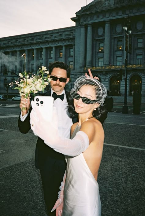 civil ceremony courthouse wedding photo credit: Daniel Kim Short Wedding Dress Courthouse, Informal Wedding Photos, Cool Courthouse Wedding, Ny Courthouse Wedding, Daniel Kim Photography, White Suit Engagement Photos, Chic City Hall Wedding, Small Wedding Courthouse, Nyc Civil Wedding