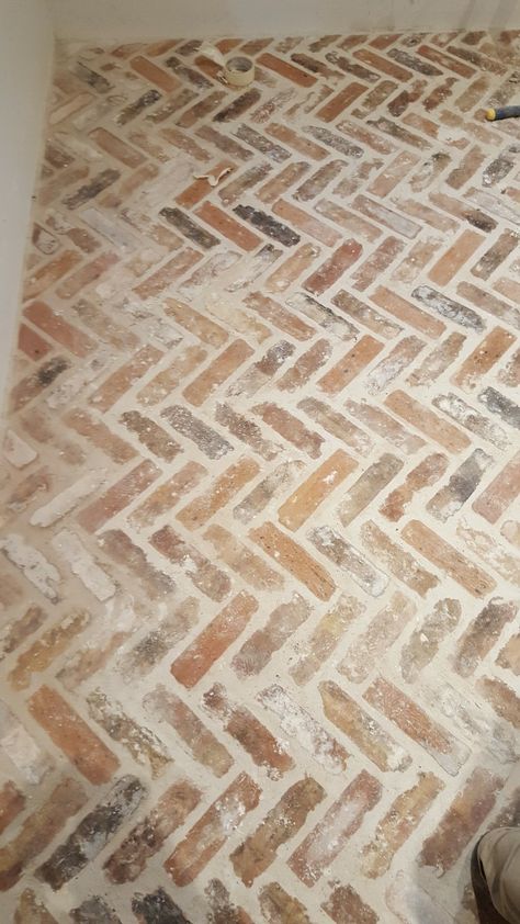 Chicago brick floor.  Ideally, these old Chicago brick pavers would be laid out in the mudroom area. Chicago Brick, Brick Floor, Brick Pavers, Brick Flooring, Brick Tiles, Laundry Mud Room, Floor Design, Cheap Home Decor, Fixer Upper