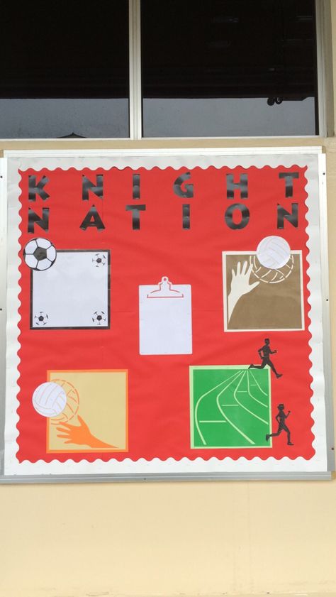 Athletic Info board for the first few weeks of school!! Athletic Bulletin Board Ideas, Athletic Director Office, Office Board Ideas, Education Bulletin Boards, Sports Bulletin Boards, Physical Education Bulletin Boards, High School Bulletin Boards, Bulletin Ideas, Athletic Director