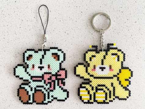 Soft Bears- Pixel Perler Beads Art, Can be Fridge Magnet, Keychain, Phone Charm and Badge! by TwinkleTwinkleArtCA on Etsy Perler Beads Art, Painting Idea For Beginners, Melt Beads Patterns, Hamma Beads Ideas, Easy Perler Bead Patterns, Keychain Phone, Pearl Beads Pattern, Easy Perler Beads Ideas, Beads Art