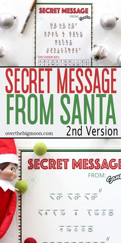 A printable Secret Santa Message to help make Christmas extra fun! Download and print this fun printable and have your Elf bring it to your family directly from the North Pole! Kids love decoding this message from Santa! From overthebigmoon.com! Secret Message Ideas, Secret Santa Note, Secret Santa Messages, Santa Message, Elf 2023, Message Ideas, Message From Santa, Santa Printable, Santa Mail