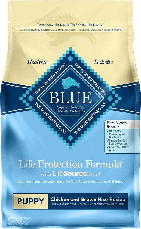 Blue Buffalo Life Protection Formula Puppy Chicken & Brown Rice Recipe Dry Dog Food, 30-lb bag - Chewy.com