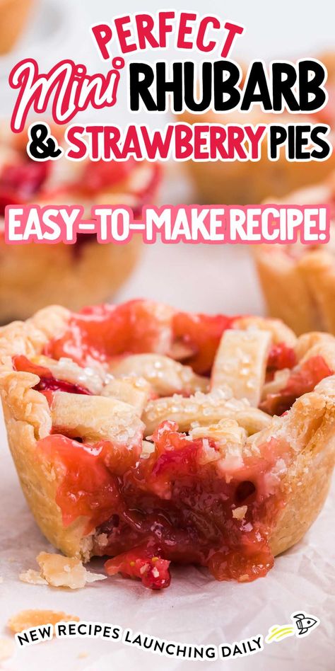 Mini Rhubarb Tarts, Strawberry And Rhubarb Pie, Mini Rhubarb Pies, Mini Strawberry Rhubarb Pie, Strawberry Rhubarb Tarts, Easy Strawberry Rhubarb Pie, Rhubarb Tarts, Strawberry Pies, Rhubarb Recipes Pie