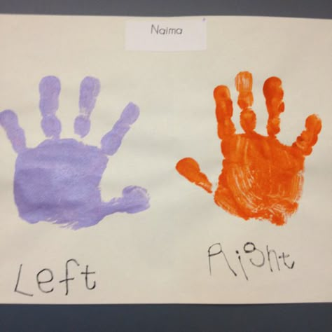 A fun way to help kindergarten students learn their left and right. Pre K Opposite Activities, Right And Left Activities For Preschool, Opposites Art Preschool, Opposite Art Ideas, Opposites Crafts Preschool, Left And Right Activities Preschool, Opposite Art, Opposites Preschool, Learning Crafts