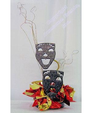 Cabaret Centerpieces, Broadway Musicals Party, Masquerade Centerpieces, Broadway Theme, Theatre Party, Broadway Party, Themed Centerpieces, Tragedy Mask, Red Carpet Party