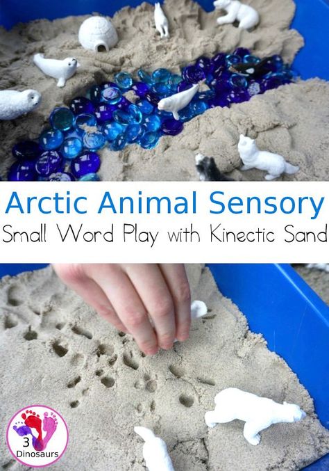 Kinetic Sand Arctic Animals Themed Sensory Bin - a fun small play sensory bin for the arctic animals with glass gems, arctic toob and kinectic sand - 3Dinosaurs.com #sensorybin #sensoryplay #smallwordplay #3dinosaurs #arcticanimals #polaranimals K3 Activities, Polar Activities, Arctic Animals Activities, Preschool January, Arctic Animals Preschool, Nanny Life, Bloom's Taxonomy, Animal Lessons, Activity Preschool