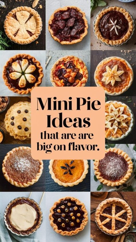 5 Mini Pie Ideas That Are Big on Flavor (and Perfect for Party!) Mini Pie Designs, Mini Pie Display Party Ideas, Mini Cookie Pies, Assorted Mini Pies, Mini Fall Pies, Fall Pie Flavors, Christmas Mini Pies, Mini Pie Charcuterie Board, Mini Pie Recipes Easy