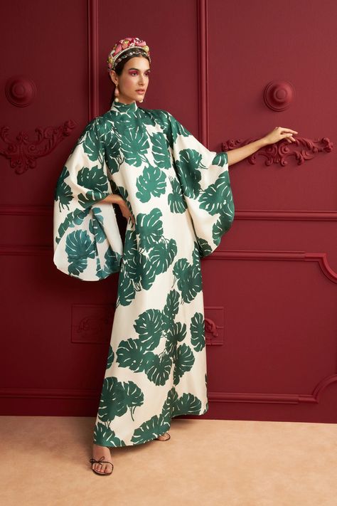 La DoubleJ Pre-Fall 2021 Fashion Show | Vogue Double J, Bat Sleeve, Runway Trends, Silk Print Dress, Sleeve Maxi Dress, Green Flower, Maxi Dress With Sleeves, Pre Fall, Flared Sleeves