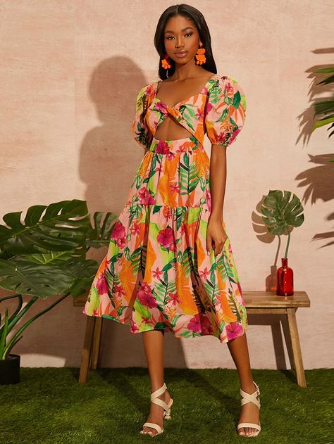 Havana Nights Party, Luau Outfits, Party Outfits For Women, Tropical Dress, Tropical Party, Shein Dress, Tropical Theme, Hawaiian Dress, Luau Party