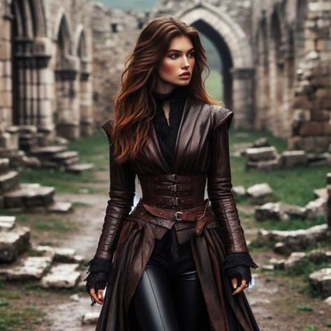 Leather Battle Outfit, Fantasy Book Dresses, Fantasy Riding Outfit, Black Assassin Outfits, Dragon Rider Aesthetic Outfit, Fantasy Book Outfits, Medieval Assassin Outfit, Fantasy Outfits Aesthetic, Fantasy Training Outfit