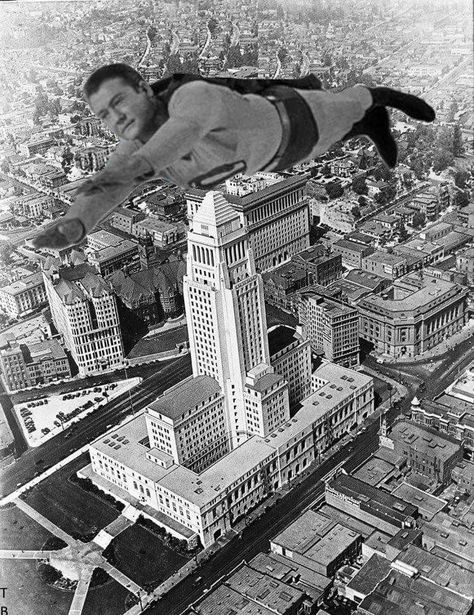 Superman flying Los Angeles City Hall, California Camping, California History, Los Angeles City, Vintage Los Angeles, Art Deco Architecture, City Of Angels, Los Angeles Area, Nova York