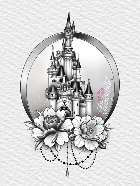 #tatouagedisney #disneytattoo #tattoodisney Stencil Disney, Castle Tattoo Design, Outline Tattoo Ideas, Disney Castle Drawing, Disney Castle Tattoo, Disney Couple Tattoos, Dark Disney Tattoo, Disney Stitch Tattoo, Disney Inspired Tattoos