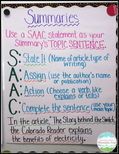 An easy way to teach students to write summaries. Teaching Summary Writing, Summary Anchor Chart, Teaching Summary, 5th Grade Writing, Summary Writing, Writing Curriculum, 4th Grade Writing, 6th Grade Ela, 4th Grade Reading