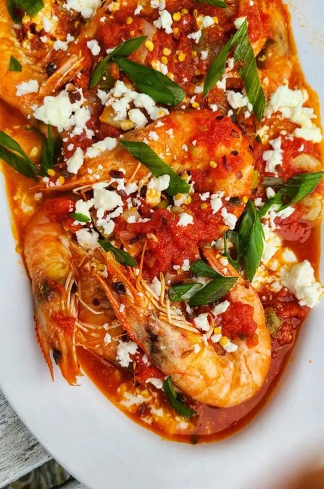 Shrimp Saganaki II | Kalofagas.ca Shrimp Saganaki Recipe, Shrimp Saganaki, Saganaki Recipe, One Pot Cooking, Crab Stuffed Shrimp, Greek Cooking, Homemade Tomato Sauce, Greek Food, Ripe Tomatoes