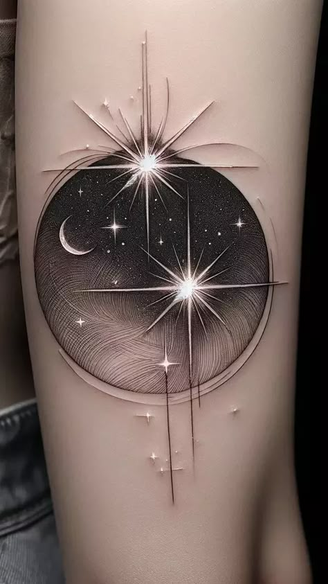 Light Bringer Tattoo, Circle Tattoo Cover Up Ideas, Back Tattoo Celestial, Sun Moon Water Tattoo, Tattoos For Surviving, Tattoo For My Son Mom, Moon Cover Up Tattoo, White Moon Tattoo, Abstract Moon Tattoo