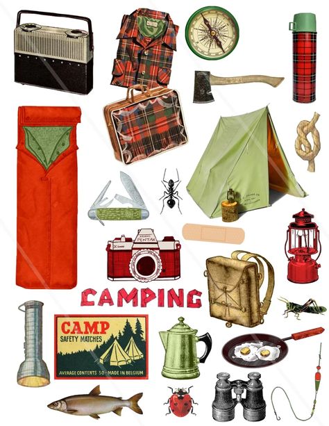 Vintage-Inspired Camping Quilt Pattern - Modern Moon Quilt Studio Camping Clip Art, Summer Camp Aesthetic, Fire Camp, Camping Quilt, Camping Clipart, Camping Safety, Retro Camping, Vintage Clip Art, Camping Aesthetic