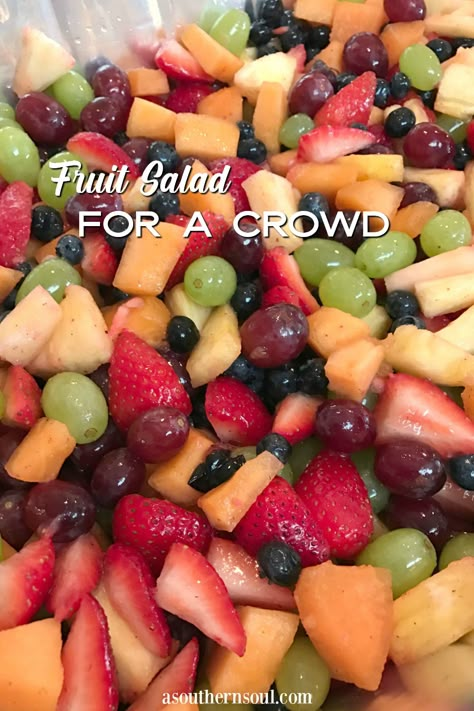 Easy Cheap Fruit Trays, Cool Fruit Platters, Potluck Fruit Salad Recipes, Best Way To Serve Fruit At A Party, Family Reunion Appetizers, Serving Fruit At Party, Family Reunion Foods Feeding A Crowd, Potluck Fruit Salad, Fruit For Bbq Summer Parties