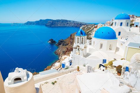 Sanorini Island, Greece by EpicStockMedia. Beautiful View of Santorini Island, View of ocean caldera with churches #AD #EpicStockMedia, #Beautiful, #Greece, #Sanorini Greece Wallpaper, Greece Landscape, Grecia Santorini, Santorini Grecia, Kusadasi, Seascape Wall Art, Colorful Places, Santorini Island, View Wallpaper