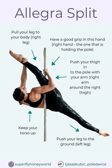 There are definitely lots of splits on the pole to try when you are doing pole dancing. Try this one and get those beautiful legs stretching! #poletrick #poledance #polefitness Pole Fitness Beginner, Pole Fitness Inspiration, Pole Fitness Moves, Pole Classes, Upper Back Muscles, Pole Sport, Pole Moves, Pole Tricks, Super Fly