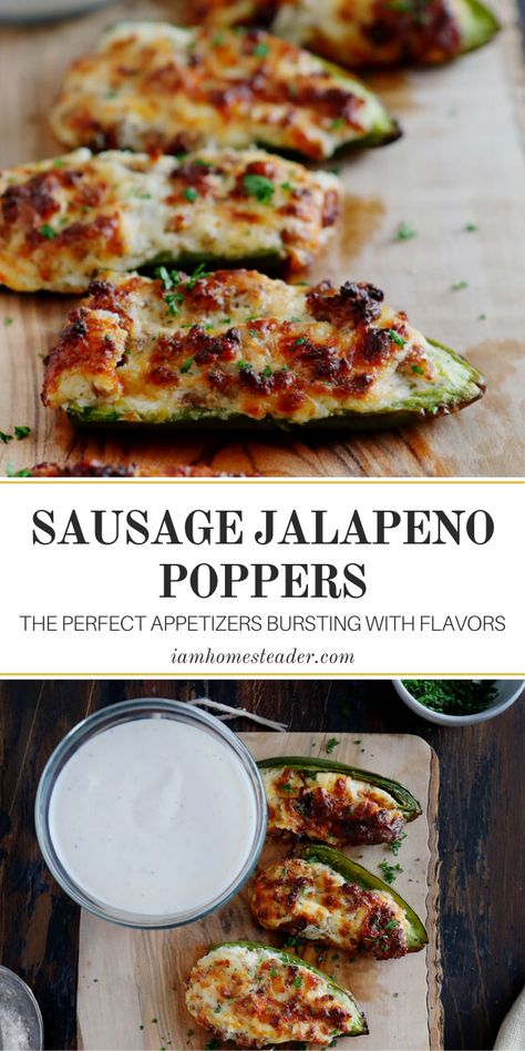 Jalapeno Sausage Poppers, Sausage Jalapeno Poppers Recipes, Cream Cheese And Sausage, Jalapeno Poppers With Sausage, Jalapeño Poppers Recipe, Popper Recipes, Jalapeno Popper Appetizer, Sausage Stuffed Jalapenos, Best Jalapeno Poppers