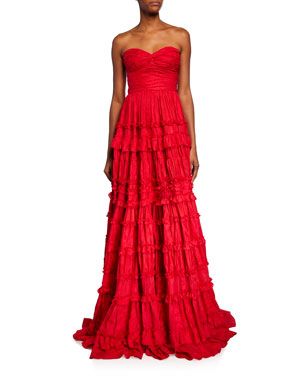 TYXX7 Alexis Allora Strapless Gown Strapless Tiered Prom Dress, Red Tiered Prom Dress, Strapless Formal Dress Long, Red Ruffle Prom Dress, Summer Gowns Formal, Strapless Red Prom Dress, Preppy Prom Dresses, Red Formal Dress Long, Red Strapless Prom Dress