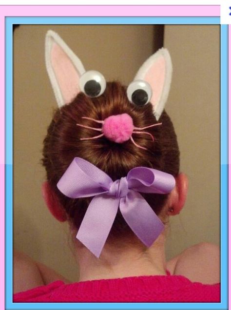 Easter hair style!!! Cute Easter Hairstyles, Bunny Bun, Kids Salon, Peinados Hair Styles, Easter Hats, Easter Fashion, Gym Hairstyles, Wacky Hair Days, Hairstyles For Girls