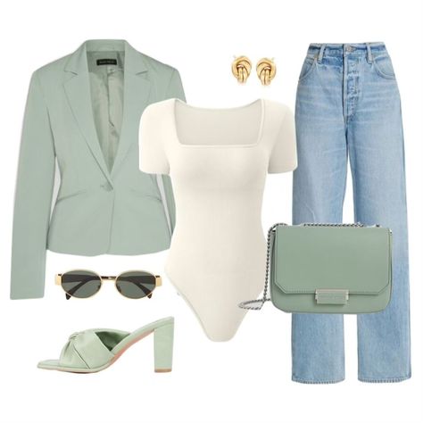 Sage green is my fav 😍 . . Save it for inspiration . . #blazer #sagegreenaesthetic #fallfashion #ootd #ootdfashion #outfitpost #outfitinspiration #outfitinspiration #outfitsgrid #fashiondairies #fashionista #fashionable #fashioninspo #fashion2024 #fashionstyle #fashiongoals #fashion #outfitideas #shoppingonline #explorepage #bodysuit Sage Pants Outfit, Sage Green Outfit Ideas, Sage Outfits, Sage Green Blazer, Green Blazer, Light Spring, Work Style, Green Outfit, Light Wash Denim