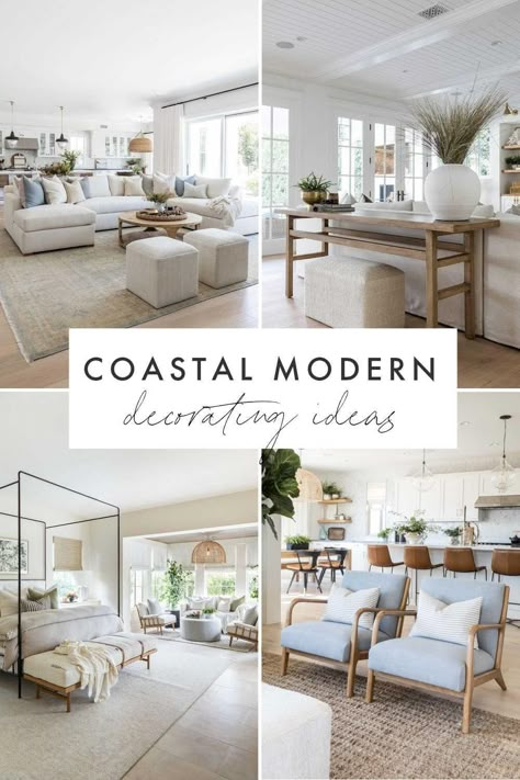 Beautiful modern coastal decorating ideas to bring a touch of fresh, elevated coastal style design and decor to your living room and home for 2024 Hampton Coastal Style, Modern Coastal Office, Modern Coastal Living Room Ideas, Coastal Modern Farmhouse, Cozy Coastal Living Room, Modern Coastal Living Room, Living Room Coastal, Beach Theme Living Room, Coastal Decorating Living Room